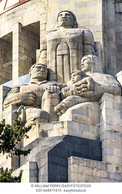 Indian Statues 1910 Revolution Monument Mexico City Mexico. Built in 1932 with the remains of many Revolutionary heroes