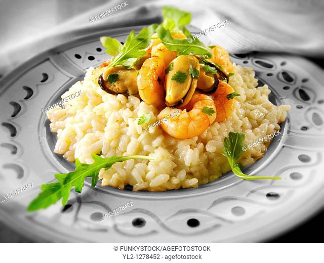 Classic risotto with prawns, mussels