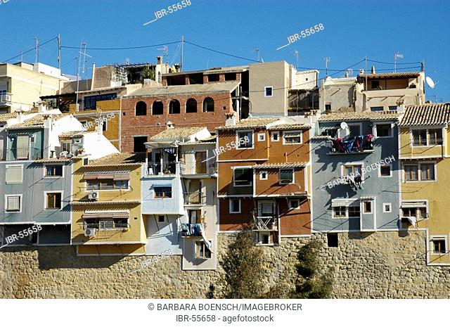 Multicolored painted houses in Villajoyosa, Vila Joiosa, Costa Blanca, Spain