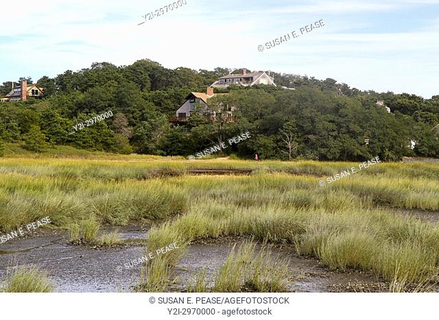 Homes on the marsh in Wellfleet, Cape Cod, Massachusetts, United States