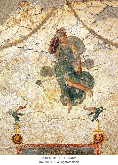Painting in the Fourth Pompeian style depicting a Maenad holding a thyrsus, 100 cm x 113 cm. Roman Civilization, 1st Century