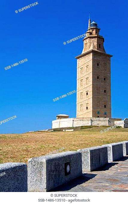 Low angle view of a lighthouse, Tower Of Hercules, La Coruna, Galicia, Spain
