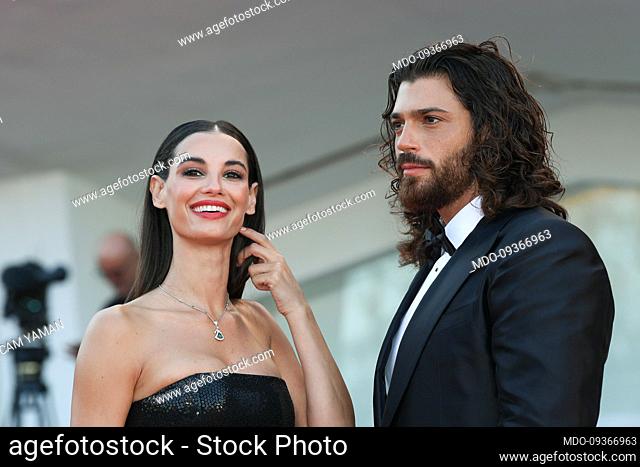 Italian actress Francesca Chillemi and turkish actor Cam Yaman at the 79 Venice International Film Festival 2022. Il signore delle formiche red carpet