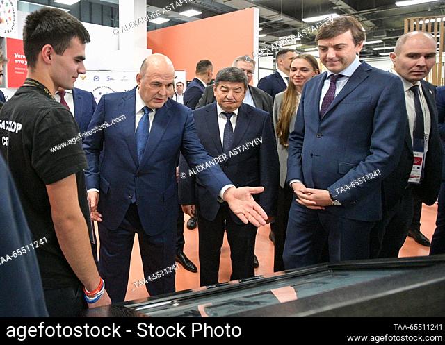 RUSSIA, MOSCOW - DECEMBER 6, 2023: Russia's Prime Minister Mikhail Mishustin, Kyrgyzstan's Chairman of the Cabinet of Ministers Akylbek Zhaparov