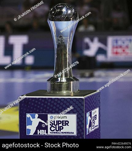 firo: 08/23/2023 1st Bundesliga Handball Supercup final men THW Kiel - Rhein Neckar Lowen. DHB cup, trophy, cut out. - Dusseldorf/Deutschland