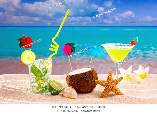 Caribbean tropical sand beach cocktails mojito margarita