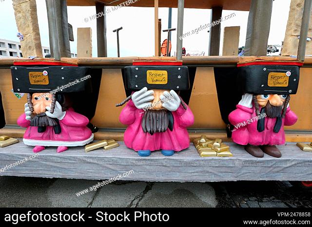 A caricature of orthodox Jews pictured at the yearly carnival parade in the streets of Aalst, Sunday 23 February 2020, starting on Sunday with the so-called...
