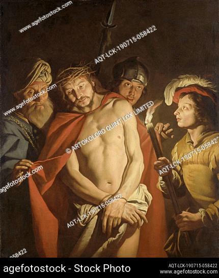 Ecce Homo, Ecce Homo. Christ is handcuffed and shown to the people with a crown of thorns by the light of a torch by Pilate and a soldier