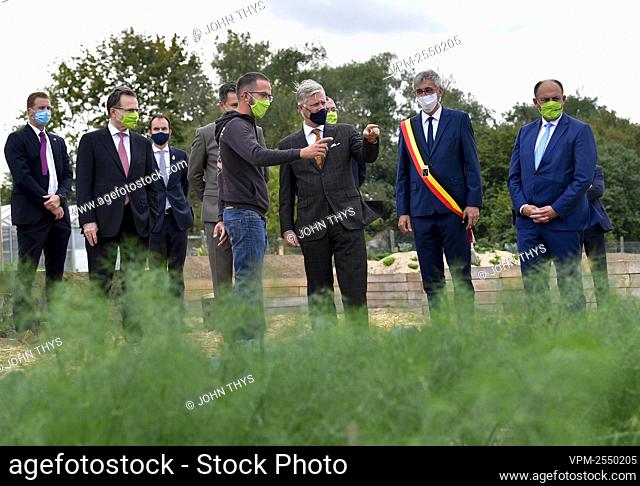 King Philippe - Filip of Belgium and Walloon Vice-Minister President Willy Borsus pictured during a royal visit to the Agricultural Bioengineering Technology...