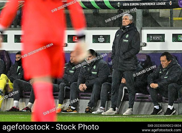 Head Coach Quique Setien of Villarreal pictured during a soccer game between RSC Anderlecht and Villarreal CF in the 1/8 th finals in the Uefa Europa Conference...