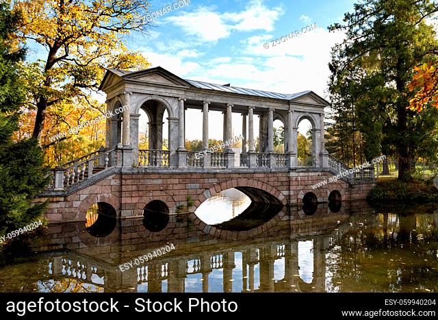 The Marble bridge in Catherine Park at Tsarskoye Selo (Pushkin), St. Petersburg, Russia