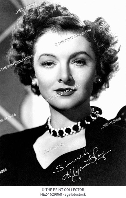 Myrna Loy (1905-1993), American actress, c1930s-c1940s. Signrd photograph. Loy began her career playing bit parts in movies