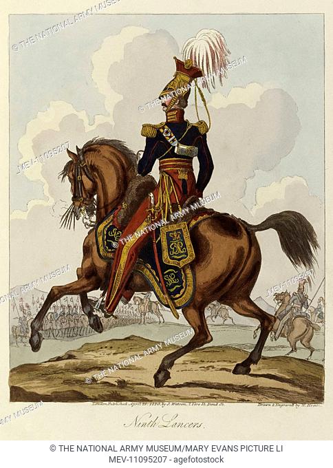 Ninth Hussars.Coloured aquatint by and after William Heath, published by J Watson, Vere Street, Bond Street, London, 25 Apr 1820