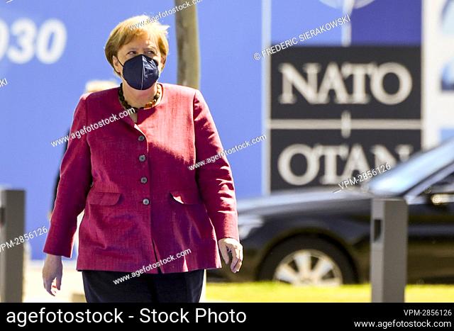 Chancellor of Germany Angela Merkel pictured at the arrivals' moment at the start of a head of states summit of the NATO (North Atlantic Treaty Organization)...