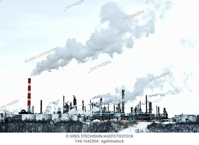 An oil refinery in Edmonton, Alberta, Canada on a winter day