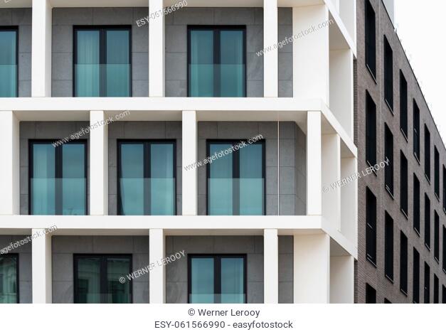 Ixelles, Brussels Capital Region - Belgium - Rectangular windows of a contemporary apartment block