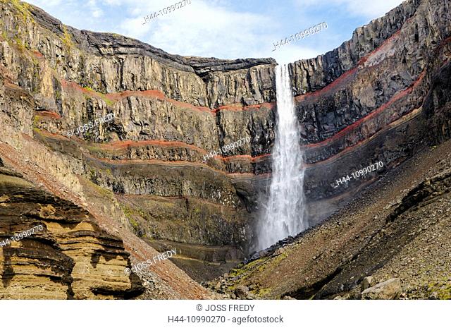 Waterfall Hengifoss in the valley Fljotsdalur near Egilsstadir in east Iceland