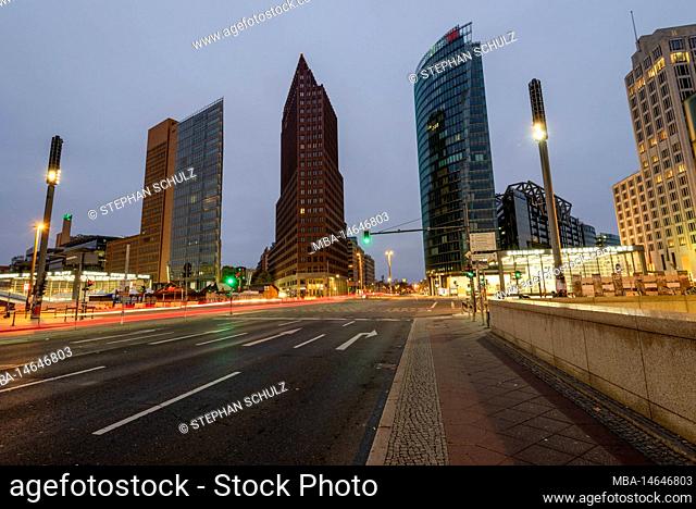 Skyscrapers at Potsdamer Platz, on the right the headquarters of Deutsche Bahn AG, Berlin, Germany