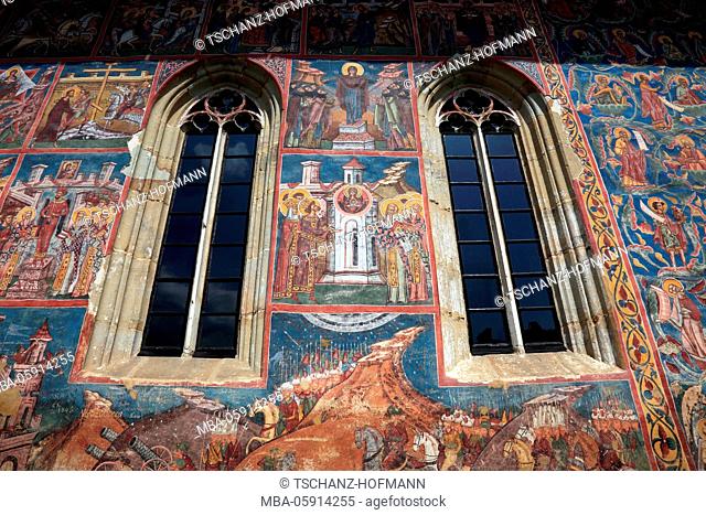 Frescoes in Vatra Moldovitei, The cloister of Moldovita, Manastirea Moldovita, is a Roumanian-orthodox convent and lies in Romania in the district Suceava