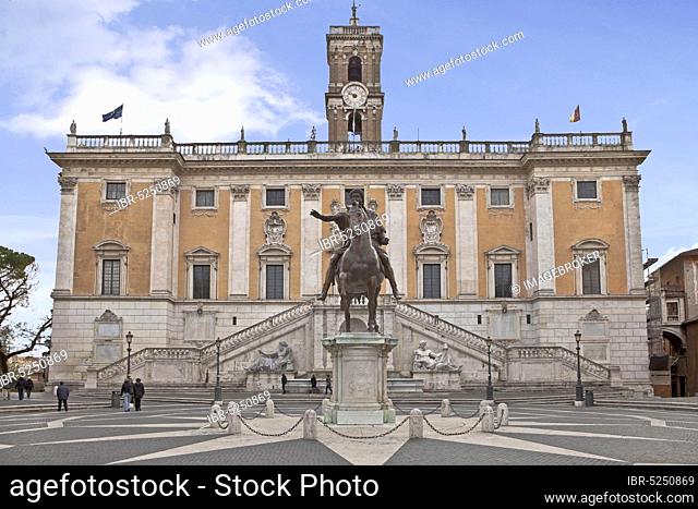 Senators' Palace, Capitol Square, Capitol Hill, equestrian statue of Marcus Aurelius, Rome, Lazio, Capitol, Italy, Europe