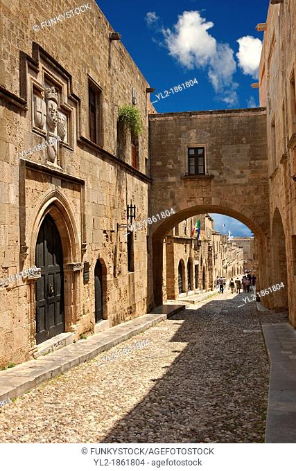 The Medieval buildings of the Avenue of the Knights where there were 7 dfferent lodges for Knights speaking different languages  Rhodes, Greece