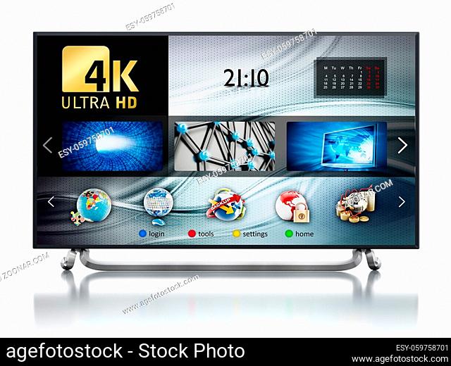 4K ULTRA HD television isolated on white background. 3D illustration