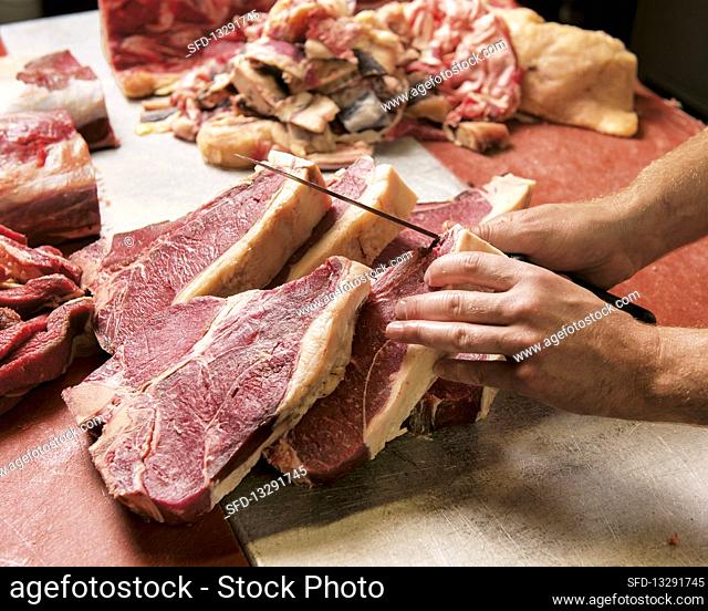 Steaks being prepared
