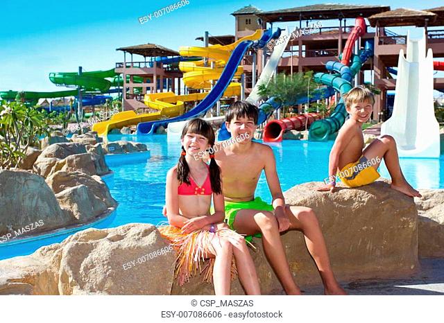 Kids by the water slides