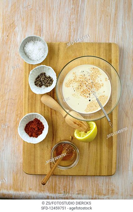 Sweet salad dressing with cream and honey