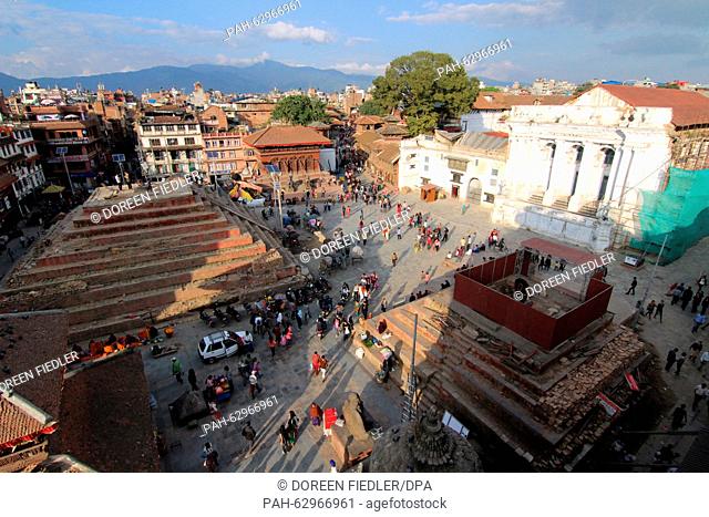Locals and tourists in the central Durbar Square in Kathmandu, Nepal, 17 October 2015. Several historic buildings in the old town were destroyed by an...
