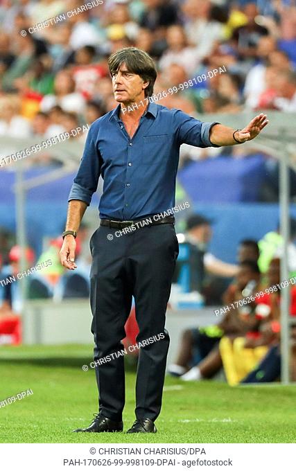 Germany's head coach Joachim Loew during the Confederations Cup preliminaries group B match between Germany and Cameroon in the Fisht Stadium in Sochi, Russia