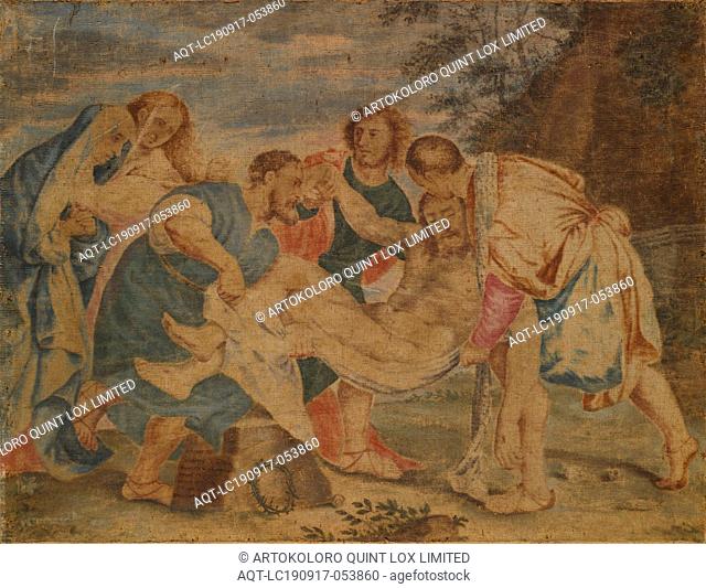 The Entombment of Christ, 16./18., Century, tempera on canvas, 61 x 78 cm, on the stone block bottom left: Après le tableau de Titian