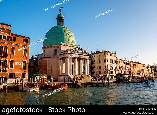 VENICE, ITALY - MARCH 7: A View of the Chiesa de San Simeone Piccolo and the Grand Canal on March 7, 2014 in Venice, Italy