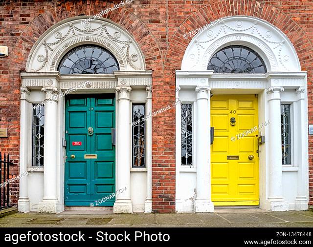 colourful Georgian door in Dublin city, Merrion Square, Ireland in Europe