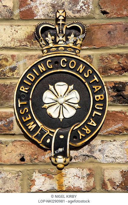 West Riding Constabulary coat of arms which was displayed on Police Houses and small stations until 1968, now at the entrance to Ripon Prison and Police Museum...