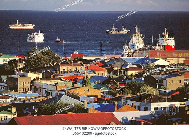 Port view from Mirador de la Cruz, Punta Arenas. Chile