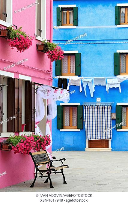 Houses with coloured facades, Burano, Venice, Veneto, Italy