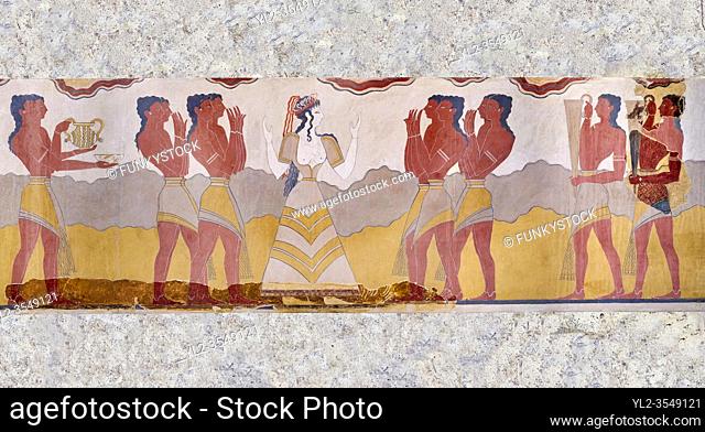 The Minoan 'Procession Fresco', wall art from the South Prpylaeum, Knossos Palace, 1500-1400 BC . Heraklion Archaeological Museum.