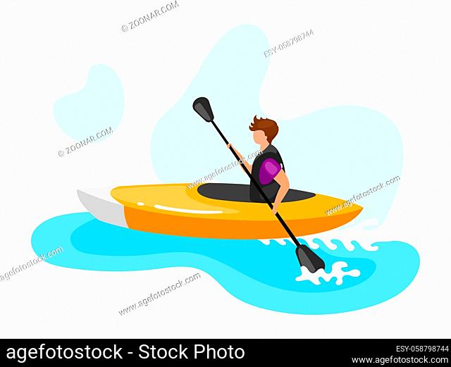 Kayaking flat vector illustration. Extreme sports experience. Active lifestyle. Summer vacation outdoor fun activities. Ocean turquoise waves