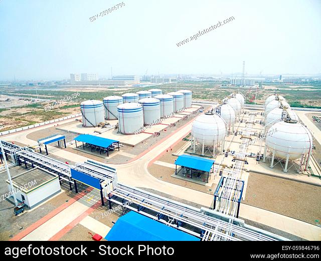 overlook of oil depot with many big containers