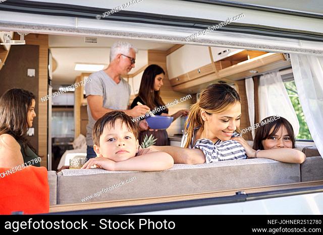 Family in camper van
