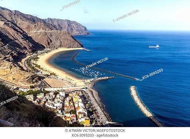 aerial view of Las Teresitas beach and San Andres municipality. Tenerife island