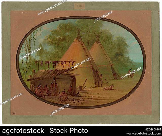 Making Flint Arrowheads - Apachees, 1855/1869. Creator: George Catlin