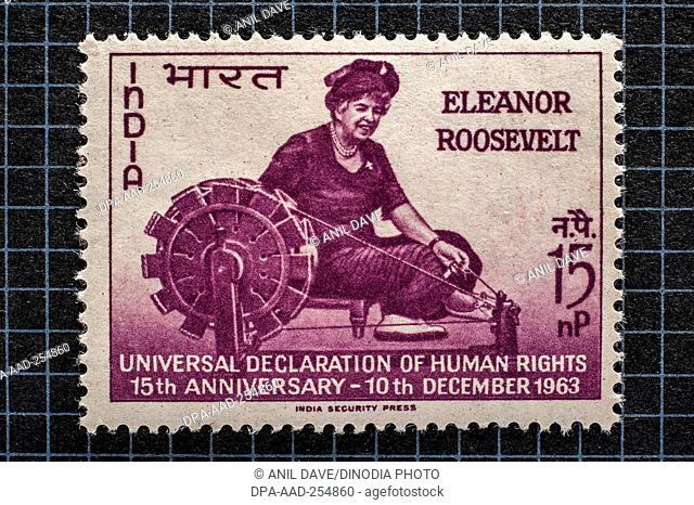 Vintage stamp of eleanor roosevelt, india, asia