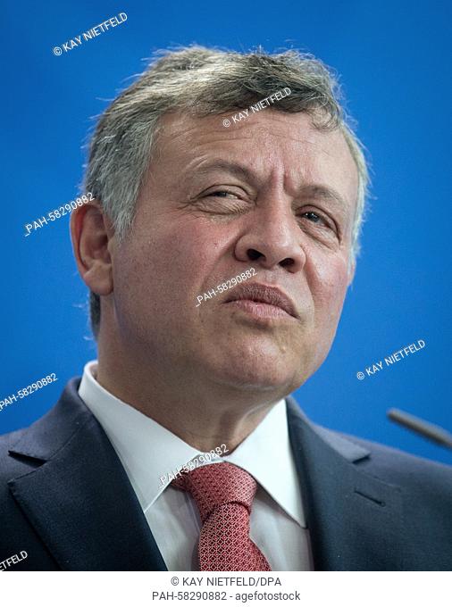 The king of Jordan Abdullah II. attends a press conference in the German chancellery Berlin, Germany, 13 May 2015. .Photo: KAY NIETFELD/dpa | usage worldwide
