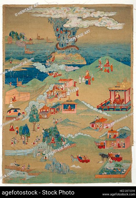 Painted Banner (Thangka) of Five Morality Tales from the Avadana Kalpalata Jataka, late 18th cent. Creator: Unknown