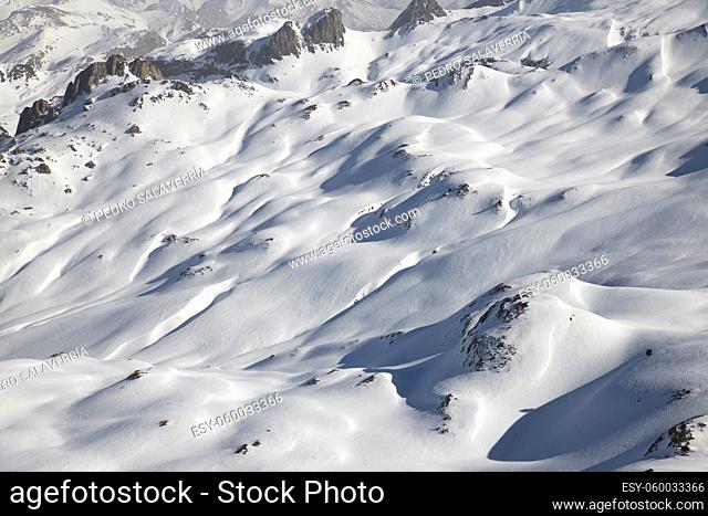 Snowy slope in the Pyrenees, Ossau Valley in France