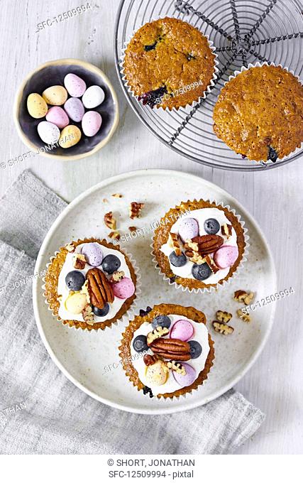 Blueberry Pecan Muffins with Chocolate Eggs