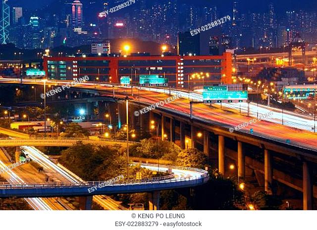 highway traffic in city at night