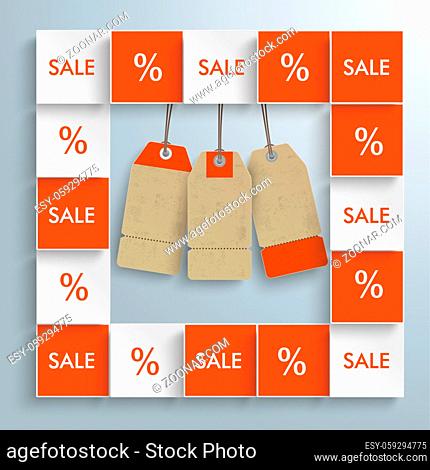 Squares with price stickers on the gray background. Eps 10 vector file